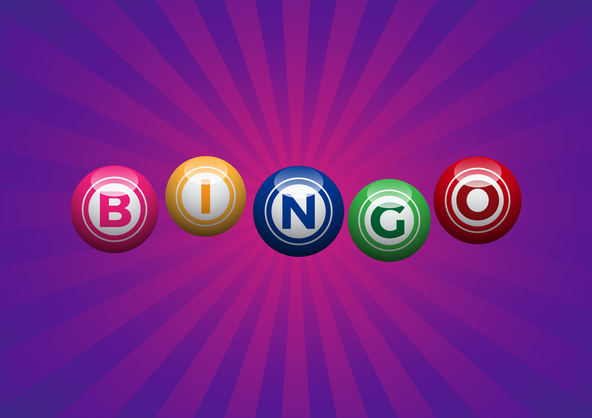 Bingo lottery, lucky balls of lotto on purple background. Vector illustration with text