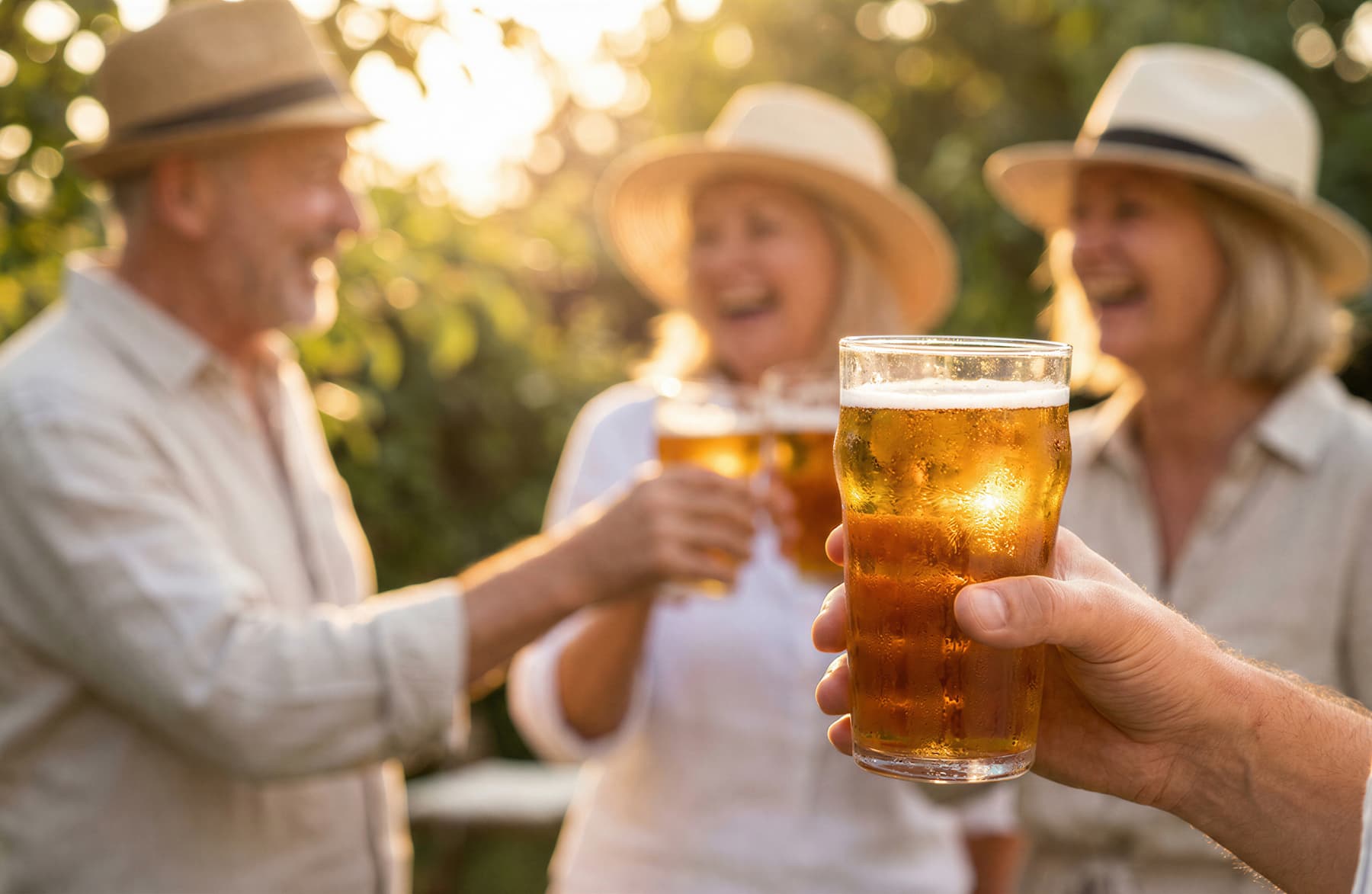 Happy Hour with Josh Dosher Senior friends enjoying beers outdoors